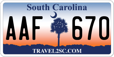 SC license plate AAF670