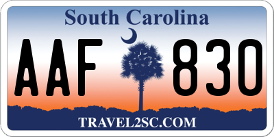 SC license plate AAF830