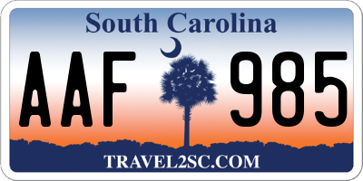 SC license plate AAF985