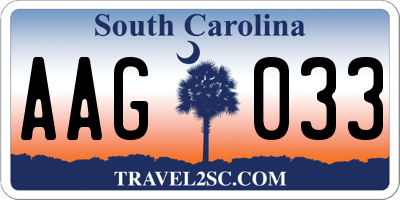 SC license plate AAG033