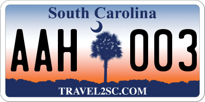 SC license plate AAH003