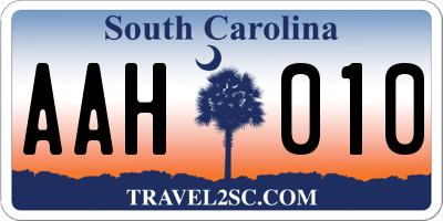 SC license plate AAH010