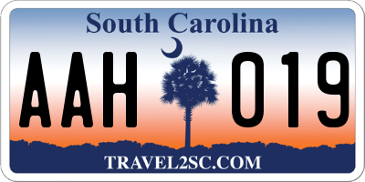 SC license plate AAH019