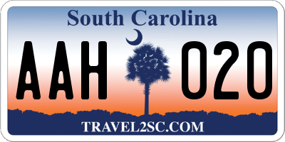 SC license plate AAH020