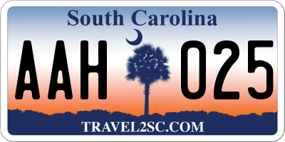 SC license plate AAH025