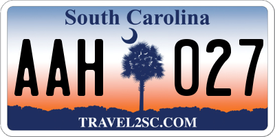 SC license plate AAH027