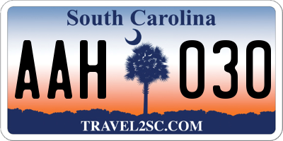 SC license plate AAH030