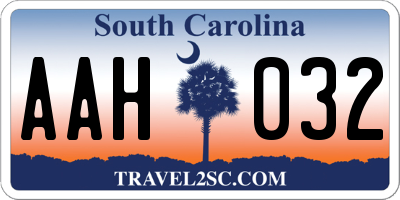 SC license plate AAH032