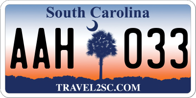 SC license plate AAH033