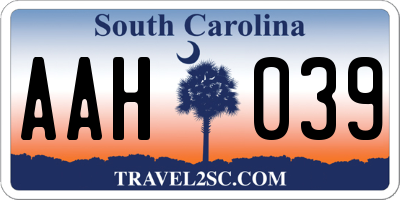 SC license plate AAH039