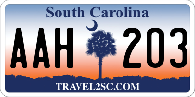 SC license plate AAH203