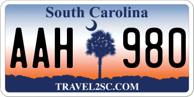 SC license plate AAH980