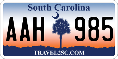 SC license plate AAH985