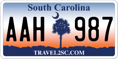 SC license plate AAH987