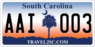 SC license plate AAI003