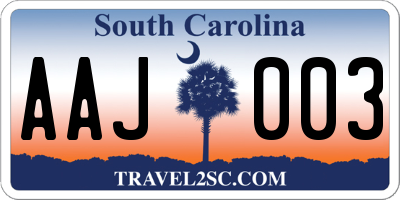 SC license plate AAJ003