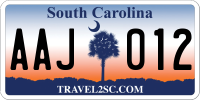 SC license plate AAJ012