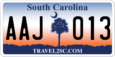 SC license plate AAJ013