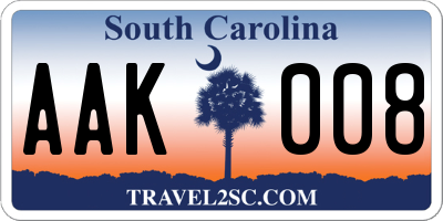 SC license plate AAK008