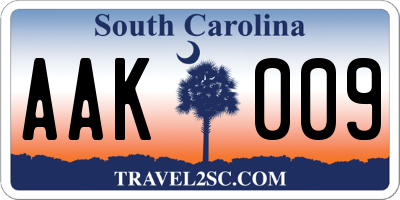 SC license plate AAK009