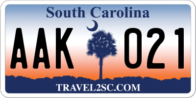 SC license plate AAK021