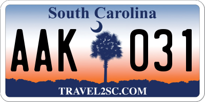 SC license plate AAK031