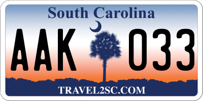 SC license plate AAK033