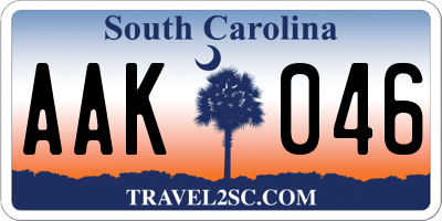 SC license plate AAK046