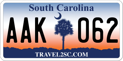 SC license plate AAK062