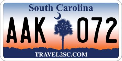 SC license plate AAK072