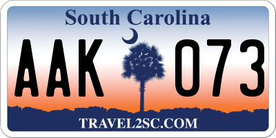 SC license plate AAK073