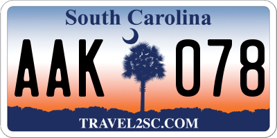 SC license plate AAK078