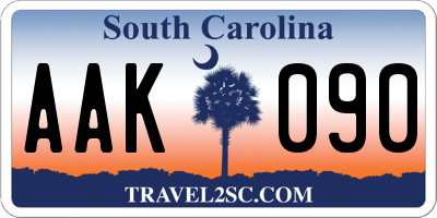 SC license plate AAK090