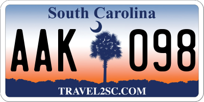 SC license plate AAK098