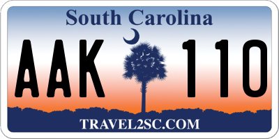 SC license plate AAK110