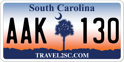 SC license plate AAK130