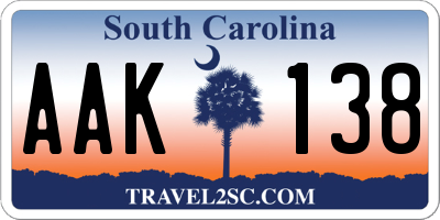 SC license plate AAK138