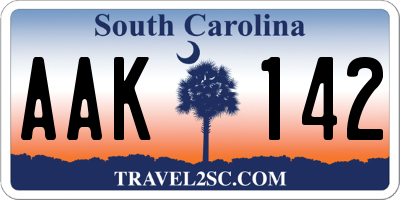 SC license plate AAK142