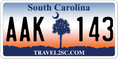 SC license plate AAK143