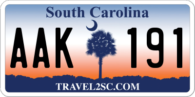 SC license plate AAK191