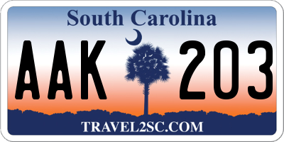 SC license plate AAK203