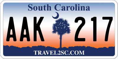 SC license plate AAK217