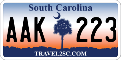 SC license plate AAK223