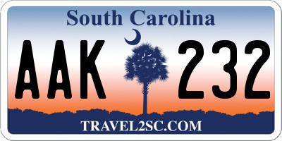 SC license plate AAK232