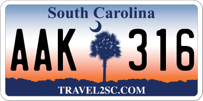 SC license plate AAK316