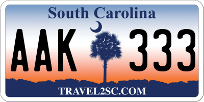 SC license plate AAK333