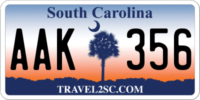 SC license plate AAK356