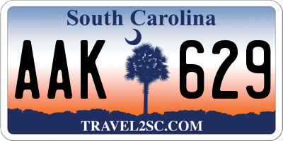 SC license plate AAK629