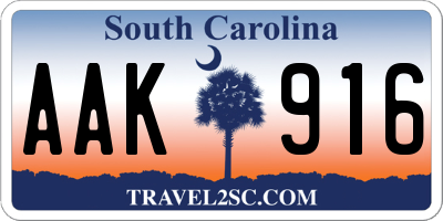 SC license plate AAK916