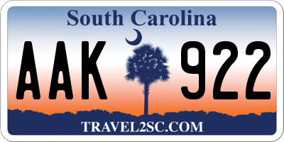 SC license plate AAK922